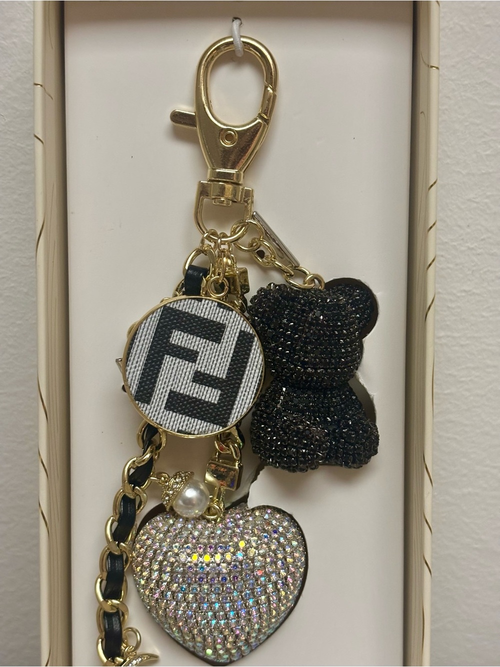 FENDI Monogram Disc & NWT Eye Candy Los Angeles Black Bear, Heart Bag Charm - Picture 3 of 4